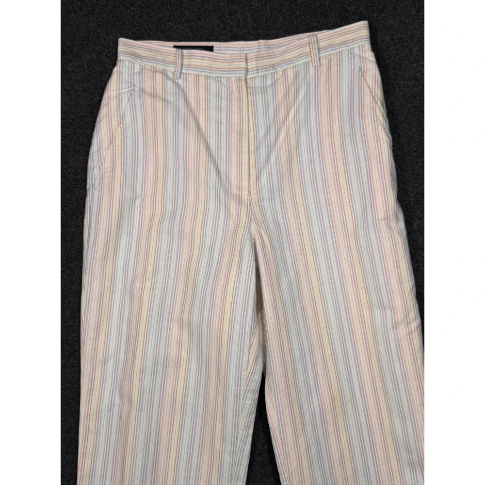 Vintage Brooks Brothers Trousers Women 6 White Multi Stripe Straight Leg Cotton